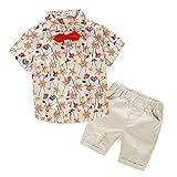 Domybest ベビー服　スーツ 上下セット　 シャツ+ショーツ2点セット　男の子　半袖　 夏　ジェントルメン蝶結び 新生児 幼児 結婚式 出産祝い 撮影 記念日 誕生日 (110（身長105-11