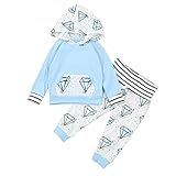 青色　ダイヤモンド模様　2点セット（上着＋パンツ）　男女兼用　ベビー服　女の子　赤ちゃん服　幼児　子供服　男の子　長袖　4サイズ　キッズ服　ロンパース カバーオール　満月/出産祝い/プレゼント70CM