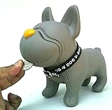 おもちゃ。Piggy Bank ( 7.5インチ)デザイン"かわいいグレー犬Aブラック襟ベルト" (材質:非フタル酸塩PVC、PU、ポリエステル/ Rare Item )