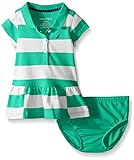 Nauticaベビーピケドレスwithオフセットストライプ、アクア緑、12ヶ月