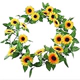 gtidea 15.7フィート2pcs人工ひまわりシルクハンギングつるガーランド植物Foliageホーム庭壁フェンス階段結婚外装飾グリーン