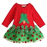 SmartLIFEベビーガールズ長袖コットンクリスマスドレススカート(レッド) カラー: レッド