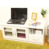 クロシオ フレッシュ ガラス キャビネット 幅90cm×高さ39cm 組立式 扉付き 引き出し付き ホワイト