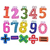 Domybest 大型デジタルサイン木製磁気冷蔵庫ステッカー 早期教育赤ちゃん認識マグネット 磁気ステッカー 1パック15個（ランダムカラー）デジタルマグネットおもちゃ 3歳以上の子供に適しています