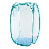 yuccerメッシュポップアップ洗濯籠バッグ、折りたたみ式Dirty Clothes Hamper Basket forホーム旅行ストレージオーガナイザー大 L ブルー