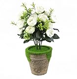 Arbeflo　鉢植え造花 バラ　人工観葉植物 インテリア　家庭やパーティ用 飾り　枯れない　 手作り 本物そっくり 花器付き ギフト 贈り物 (ホワイト)