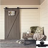 WinSoon 5 ftアンティークローラーシングルスライド式木製バーンドアハードウェア素朴なCupboardトラックキットセットブラック