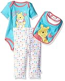 Disney Baby Girls' Winnie the Pooh 3-Piece Bodysuit Pant and Bib Set Capri 0/3 [並行輸入品]