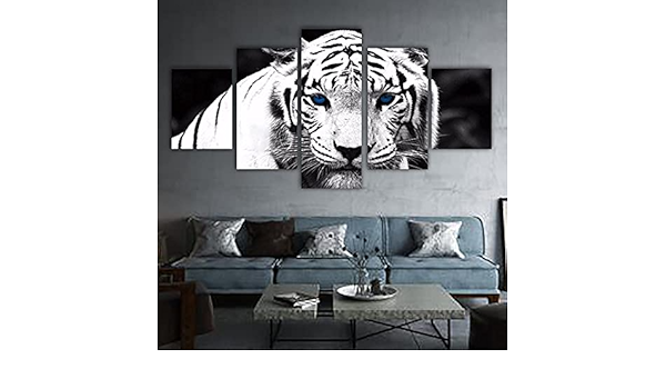 Amazon Co Jp ポスター現代のhd印刷動物の壁アートキャンバス5ピース額縁リビングルームの虎の家の装飾x30cmx2 x50cmx2 x70cm内枠 ホーム キッチン