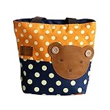 [クマ-オレンジ] Blanchoアップリケ キッズ ファブリック アート ミニ ショッパーバッグ/トートバッグ-Sサイズ（Ｈ19.81㎝*Ｌ23.88 ㎝*Ｗ9.4㎝）