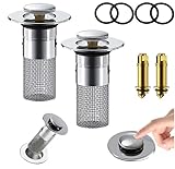 排口に簡単設置ステンレス製ワンプッシュ洗面台ゴミキャッチャー 目詰まり解消&洗面台清掃楽々 排栓付き ステンレス製 ゴミ受け付き 洗面台用 40mm 対応 アップ式 排口カバー