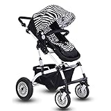 両対面型　ハイシート ベビーカー　ハイシート 折りたたみ ダブルホイール 通気性良い　サスペンション機能 ベビーカー (ゼブラ)