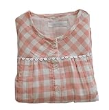 Godlovefull ネグリジェ 前開き　長袖　チェック柄　春　夏　秋　ロング丈　綿　ルームワンピース　ルームウェア　2重ガーゼ　部屋着　入院 産後 授乳口付き マタニティ　パジャマ (XL, オレ