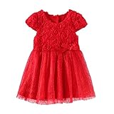 LittleSpring夏 ベビーガールズ フォーマルドレス 立体花柄 蝶結び チュール 半袖ワンピース レッド 24M