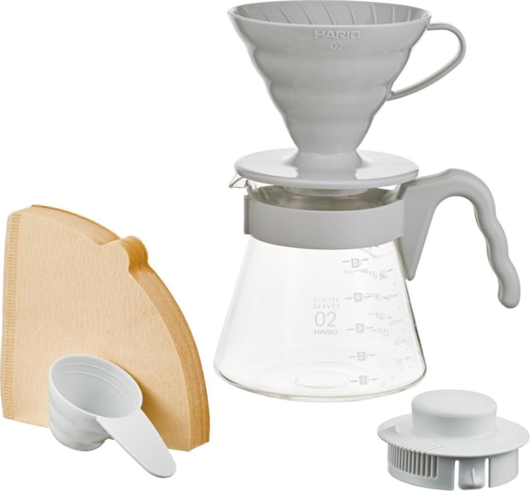 HARIO(ハリオ) V60コーヒーサーバー02 セット ペールグレー 1-4杯用 コーヒードリップ 日本製 VCSD-02PGR