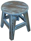 アンティーク調 木製 ミニ丸スツール ブルー [直径26cm×高さ29cm]【OM-63B】