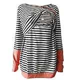 Decdeal レディース マタニティ ストライプ 看護 授乳服 ロングスリーブ トップ服