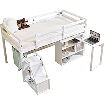 人気販売NO.1！ロフトベッド シングル デスク・ラック棚付き　WHITE システムベット ロフトベッド シングル デスク付き ラック棚付き