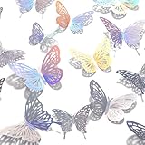 Abien 蝶 壁装飾 PVC バタフライ ステッカー デコレーション パーティー ホーム ケーキ デコレーション (レーザー-48個)