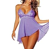 レースネグリジェGストリングと、zyoOHセクシーランジェリーベビードールNightiesプラスサイズの女性 パープル