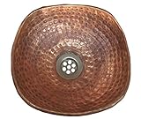小柄Square Curved自然Fire Burnt Patinaレッド銅洗濯手浴室排水溝ボウルShallowシンク容器