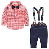 ベビー男の子紳士長袖格子柄シャツとサスペンダーパンツセット US サイズ: 18-24 Months カラー: レッド