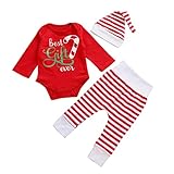新生児服　クリスマス　ベビー上下セット　Best gift evei　かわいい長袖ロンパース　縞模様パンツ　帽子　ルームウェア　赤ちゃん　プレゼント　0-18M