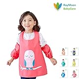 Raymoon おしゃれ　防水　防汚　幼稚園　小学生　子供エプロン 安全　絵画、食事や泥遊びなど利用可　ノースリーブ　腕カバー付き　レッド