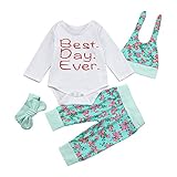 (プタス)Putars ベビー服 子供服 ロンパース 上下セット 女の子 長袖 花柄 BEST DAY EVER 帽子付き 可愛い 秋 冬 新生児 歩行服 出産お祝い 記念日 プレゼント 0-18ヶ月