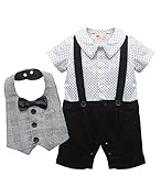 FEYG ベビー服 フォーマル スーツ 半袖 ロンパース ベスト 2点セット 赤ちゃん カバーオール 蝶ネクタイ飾り 新生児 紳士服 男の子 子供服 (70, ホワイト)