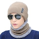 Pawaca ニット帽 ＋スカーフ ニットキャップ 帽子 秋冬春用 ボーイズ　メンズ　ユニセックス帽子　フリーサイズ 　カーキ