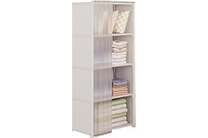 【Gnanob】服 収納 簡易ポータブル組立クローゼット 衣類 整理棚 防湿 洋服収納 洋服タンス 防塵 防カビの不織布クローゼット 多層貯蔵整理キャビネット、簡易ワードローブ 寮寝室服貯蔵キャビネット (ホワイト, 単列四階)