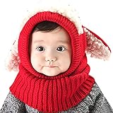 ニット帽子 キッズ 赤ちゃん用 ベビー 兎耳 ハット 子ども 女の子 男の子 可愛い 防寒 (レッド)