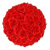 tavlarシルクローズPomander花Kissingボールウェディングパーティーホーム装飾 レッド