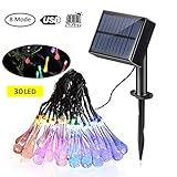ソーラーライトストリング30 LED 180°回転8モード防水USB充電水滴形状装飾ライトストリングお祝いの雰囲気クリスマスライト（多色ウォームホワイト）