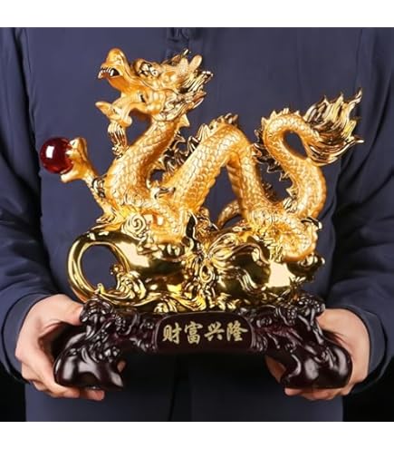 置物　龍 Amazon.co.jp: [AiO JAPAN] 風水 置物 龍 左手に玉を持つ龍 五本