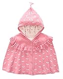 kookoohouse ニットマント ポンチョコート フード付き 暖かい 女の子 子供 冬 防寒対策 アウター 100cm 蝶結び付き ピンク M