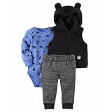 カーターズ carter's 男の子用黒くまさんフェイス刺繍アップリケ付き立体耳フードフリースベストx青森のくまさんボディースーツ上下3点セット (18months(78-83cm)) [並行輸入品]