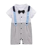XM Nyan Mayの赤ちゃん幼児用男の子半袖フェイクサスペンダーロンパースワンジー カラー: ホワイト