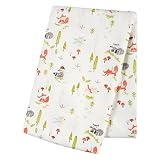 TN 1 PieceベビーグリーンオレンジWinter WoodsデラックスフランネルCrib Blanket、新生児クリームForest Nursery寝具、木Fox Racoon Bear雪動物お