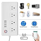 Firlar ホームスマートWiFi電源ストリップ、Amazon AlexaエコーリモートコントロールマルチUSBコンセントプラグデバイス、ワイヤレス音声制御スイッチソケットアダプタ