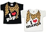 (アイラブパパ&ママ)I lovePaPa&Mama アイラブロゴ 豹柄スカーフ風 だまし絵プリント 半そでTシャツ 80cm ママホワイト