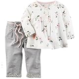 カーターズ（Carter's）女の子用白xピンク花柄長袖チュニックxグレーコーデュロイパンツお出かけ用上下2点セット (12months(72-78cm)) [並行輸入品]