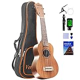 【初心者セット】Verkstar ウクレレ Ukulele ソプラノ 高級なマホガニ―材 21インチ 【チューナー・教則本・ピック・ソフトケ