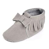 Baby Girls Soft Sole Faux Leather Bowknot Crib Shoes Sneakers Gray US 4 [並行輸入品]