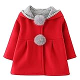 Goshang キッズ コート アウター ジャケット 子供服 ベビー服 女の子 長袖 防寒 ウサギの耳 キュート ポンポン付き フード付き