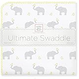SwaddleDesigns Ultimate Receiving Blanket, Elephant & Chickies, Cheerful Yellow [並行輸入品]