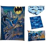 3 Pieceブルーブラック子供用バットマン幼児用ベッドセット、グレーイエローBat Man寝具DC Comic Book Super Heroテーマthe Dark Knight Gotham Ci