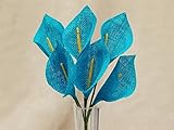 tableclothsfactory 36黄麻布カラーリリー柄花 – ターコイズ