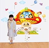 【ufengke】大きいサイズ漫画のきのこハウスとアニマルフレンズ壁飾り かわいい象と虎とライオン ウォールペーパー ウォールステッカー 児童室　保育園の壁に取り除くことできるの壁紙 2シートのセット